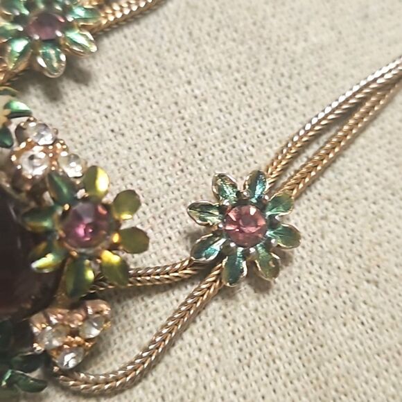 Vintage 40's Miriam Haskell Purple Poured Glass Rhinestone Bracelet - Picture 4 of 11